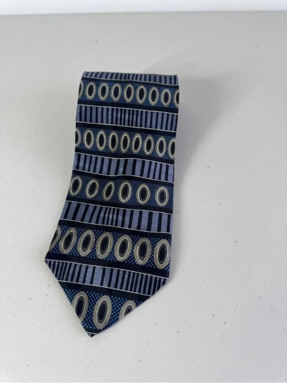 Gianfranco Silk Necktie Navy Geometric Stripe Designer Classic Tie Party